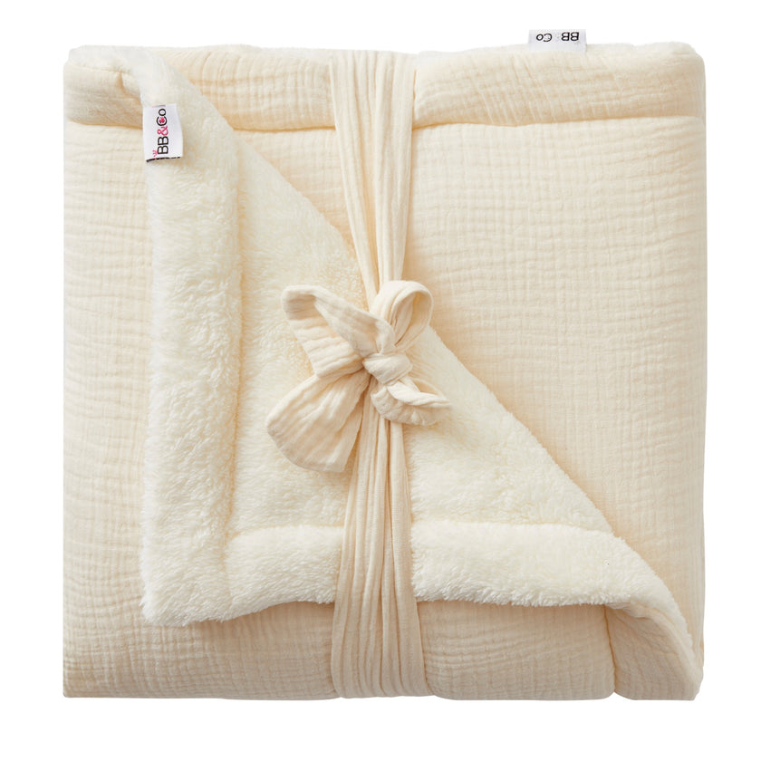 Couverture peluche double gaze & microfibre Mix & Match noisette