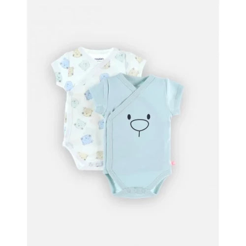 Organic Set of 2 iconic short-sleeved crossover bodysuits 3 months