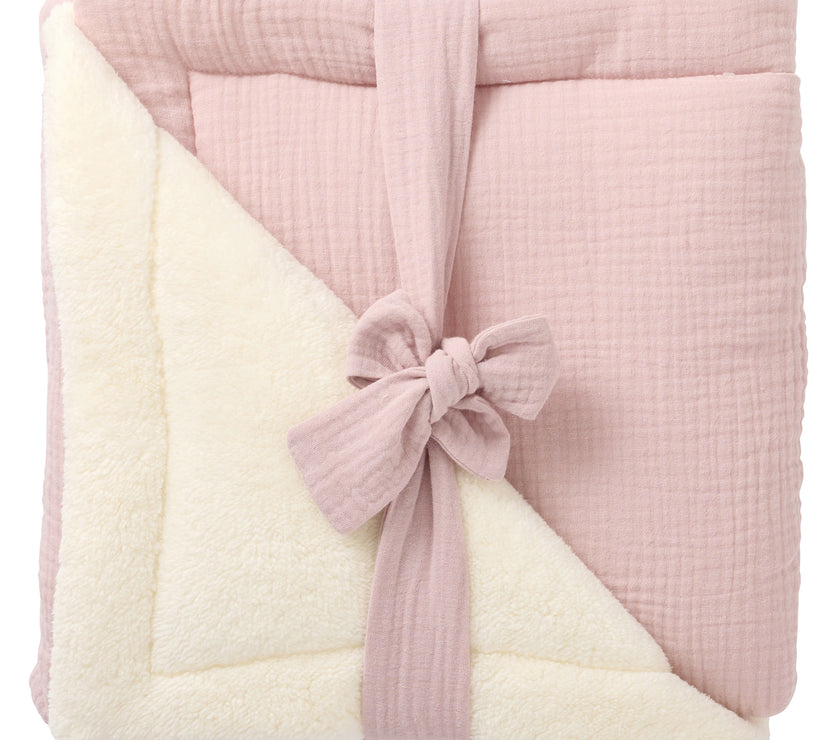 Mix &amp; Match blush pink double gauze &amp; microfiber plush blanket