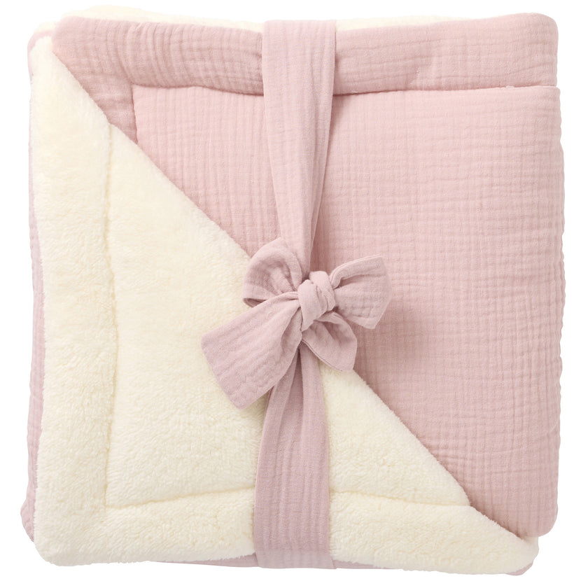 Mix &amp; Match blush pink double gauze &amp; microfiber plush blanket