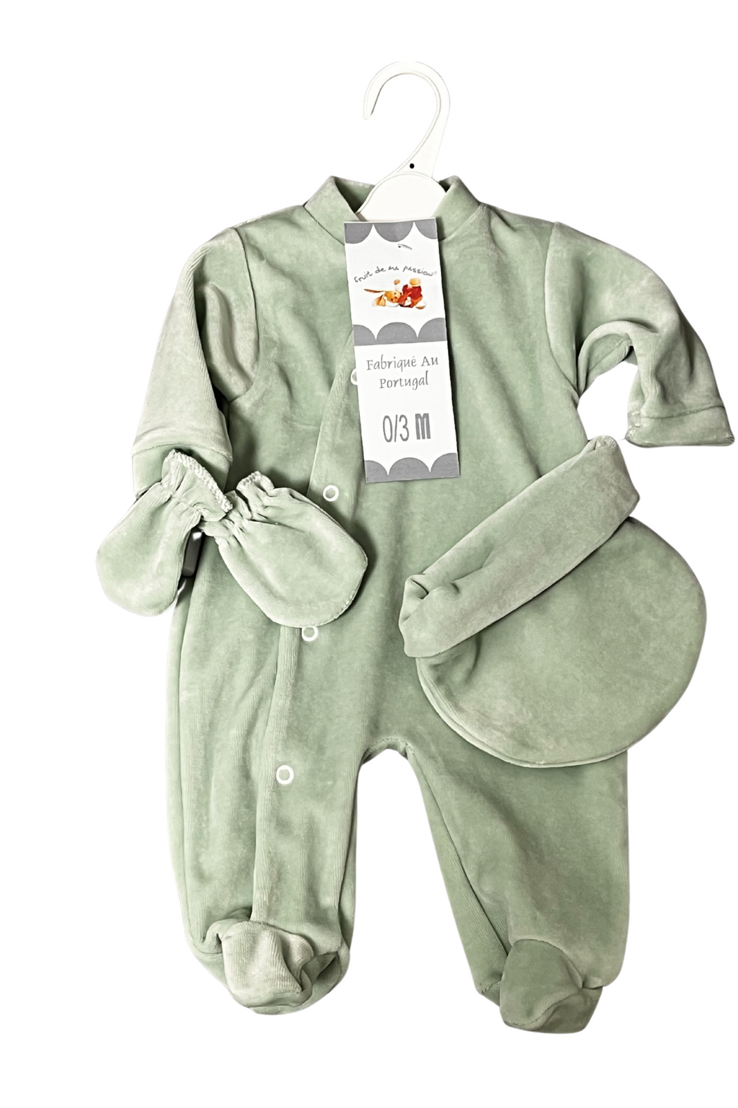 Ensemble Bébé 3 Pièces Velours et Jersey - Taille : 0/3 mois