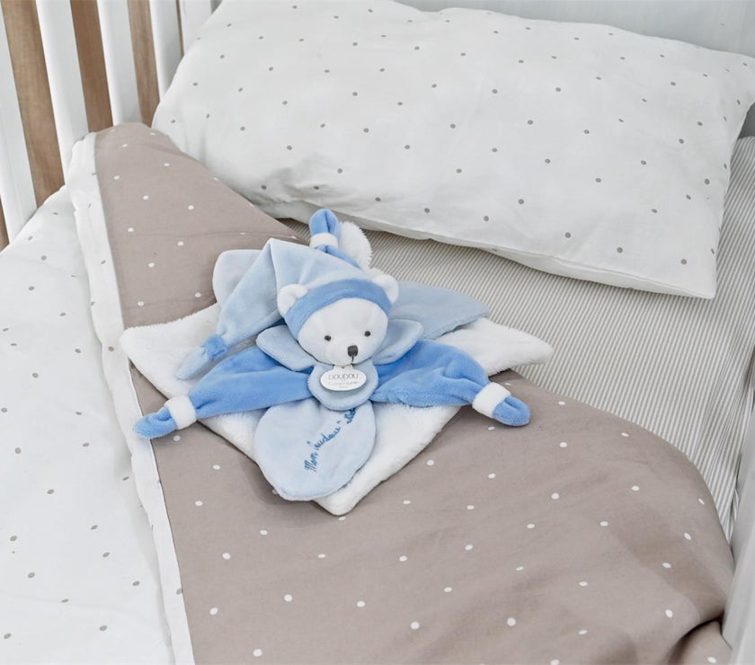 Doudou plat Ours Collector bleu - 24 cm