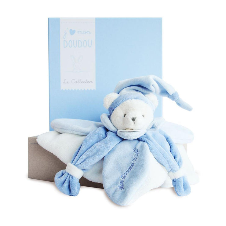 Doudou plat Ours Collector bleu - 24 cm