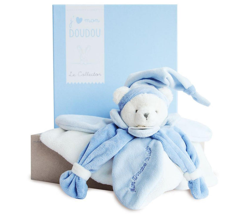 Doudou plat Ours Collector bleu - 24 cm