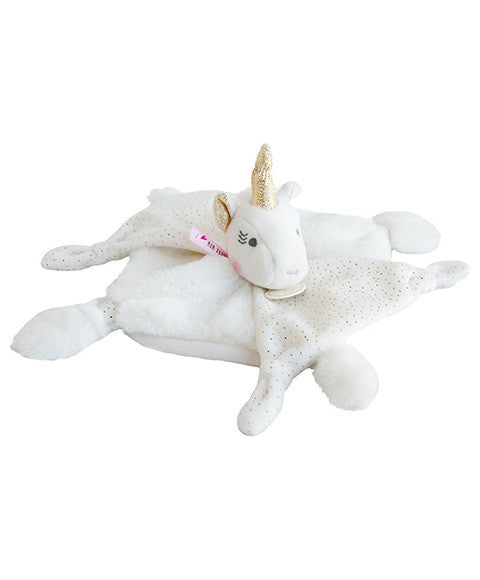 Doudou plat Licorne blanche