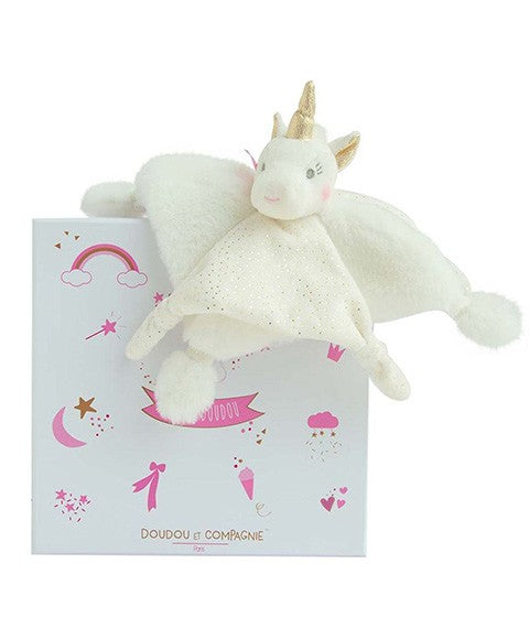 Doudou plat Licorne blanche