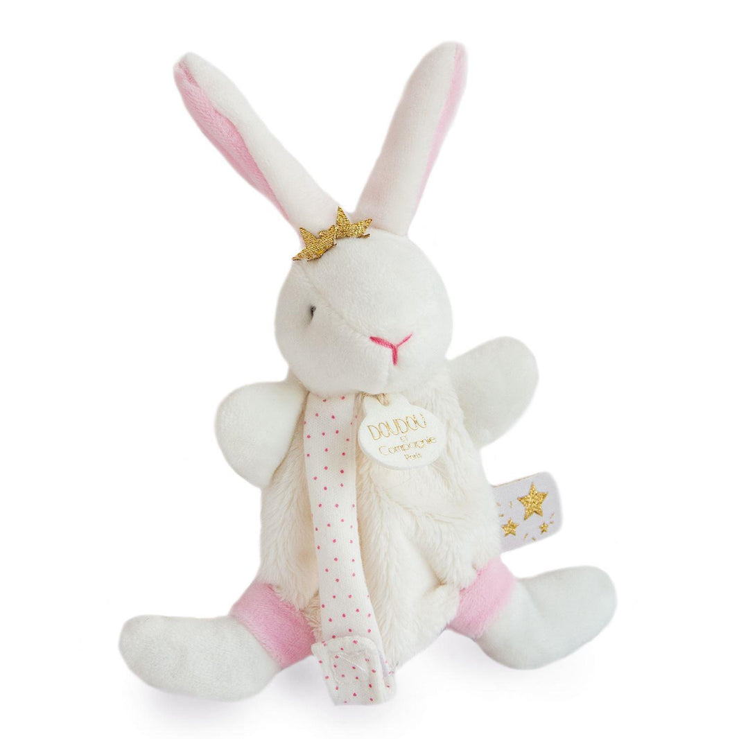 Doudou Lapin Etoile Rose avec attache-sucette