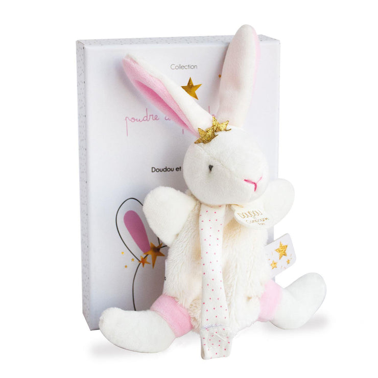 Doudou Lapin Etoile Rose avec attache-sucette