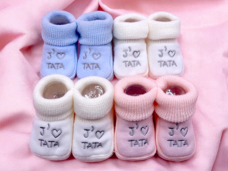 Chaussons pour Bébé (0 à 6 mois) - "J'aime Tata"