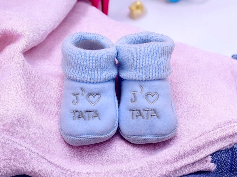 Chaussons pour Bébé (0 à 6 mois) - "J'aime Tata"