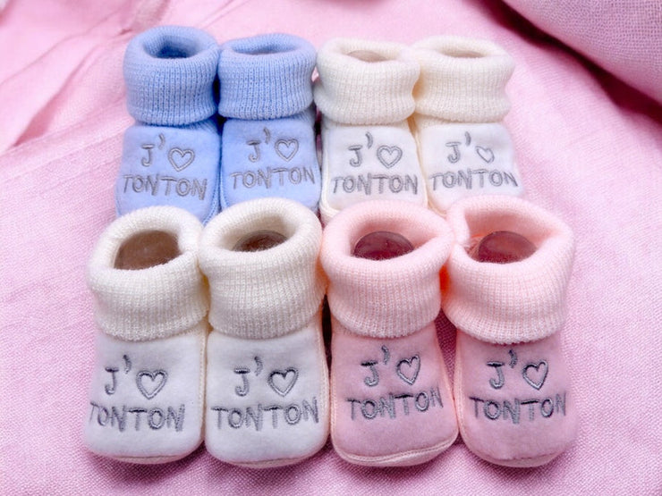 Chaussons pour Bébé (0 à 6 mois) - "J'aime Tonton"