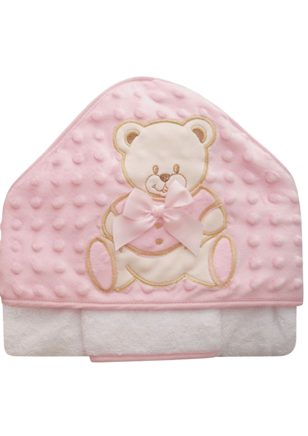 Cape de bain en éponge minky brodé OURSON - Rose