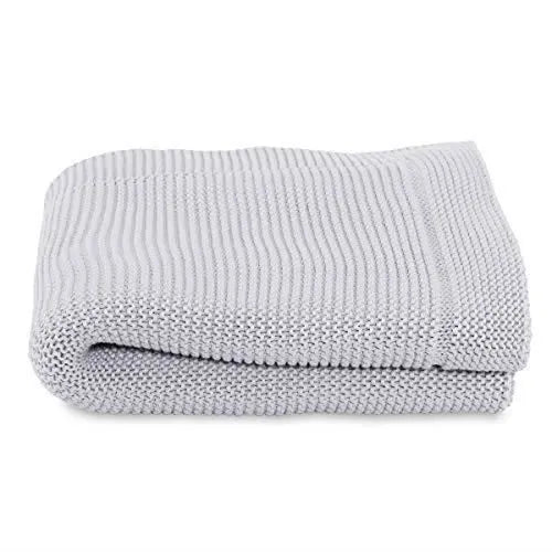 Couverture Tricot en Maille 100% Coton Light Grey