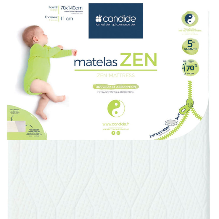 Matelas Zen 70x140 cm pour lit bébé - Viscose de Bambou - Déhoussable 360°