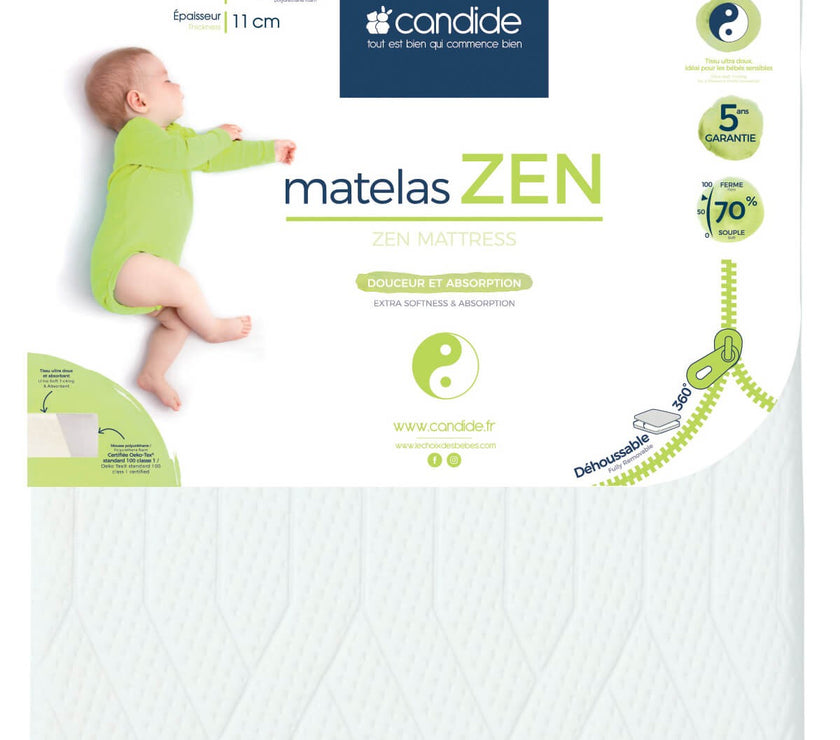 Matelas Zen 70x140 cm pour lit bébé - Viscose de Bambou - Déhoussable 360°